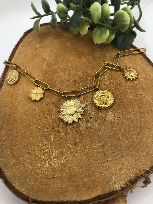 Zonnebloem Charm Armband Goud