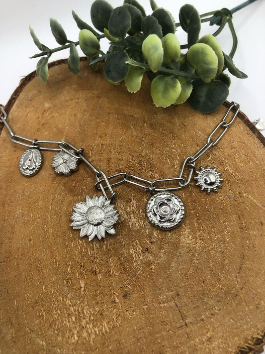 Zonnebloem Charm Armband - Zilver