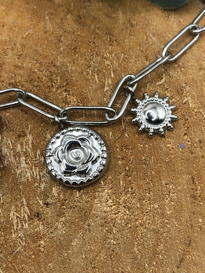 Zonnebloem Charm Armband - Zilver